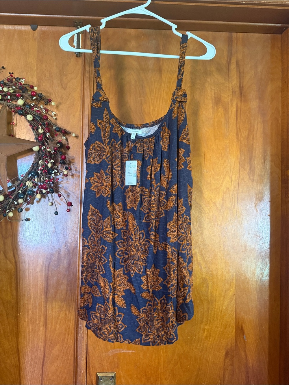 Maurices Navy Tank Top with Burnt Orange Floral Print